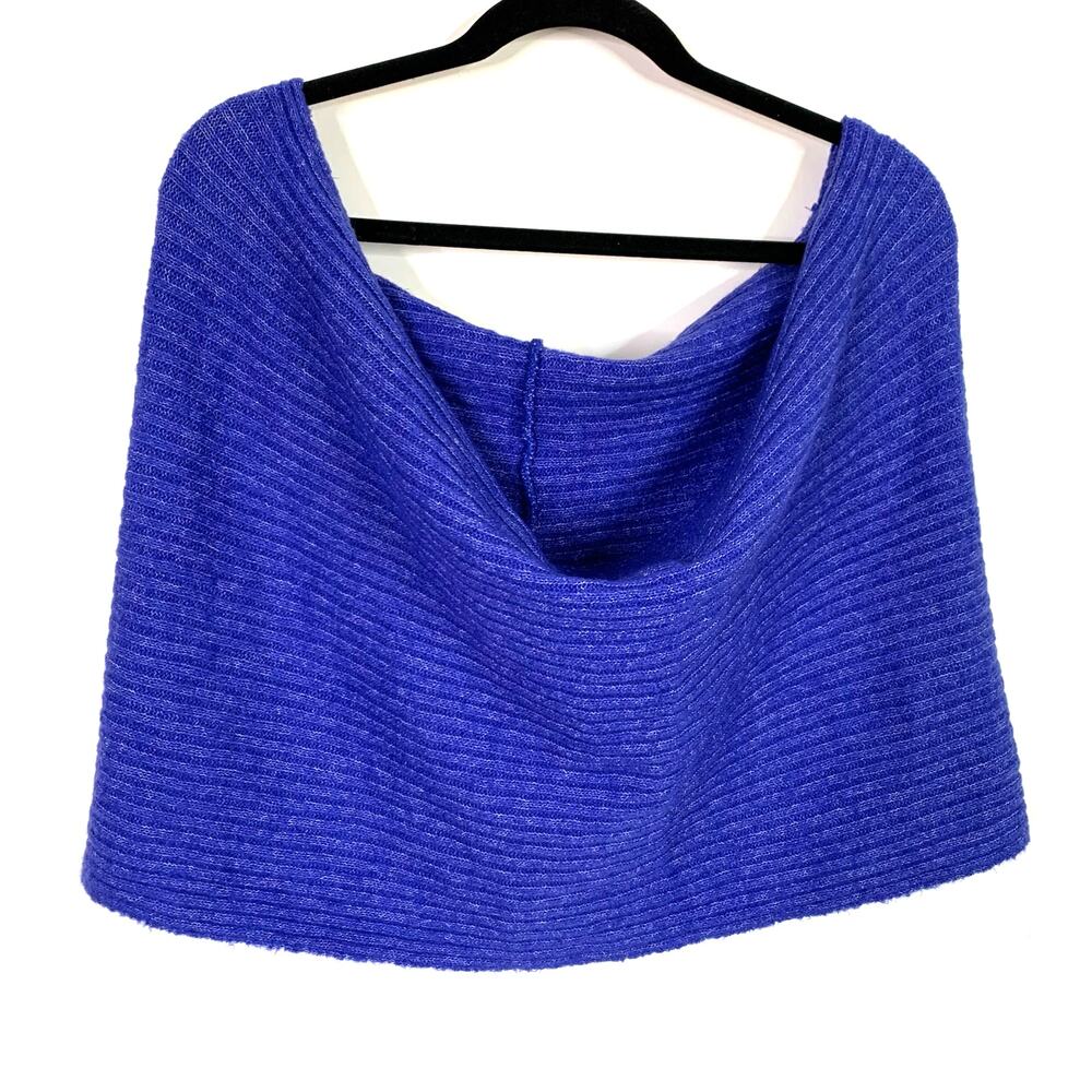 Free People Bottom Line Hooded Infinity Wrap Rib Knit Scarf Shawl Blue One Size
